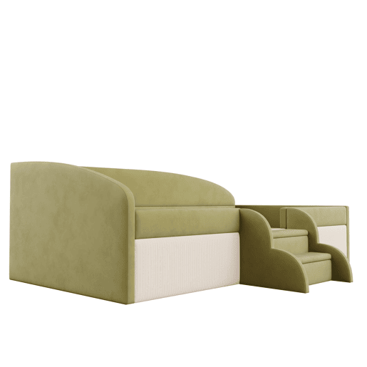 Cama multifuncional 90x190cm - Com escadas e barreiras - Veludo macio - Verde escuro + Branco creme