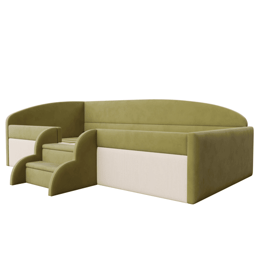 Cama multifuncional 90x190cm - Com escadas e barreiras - Veludo macio - Verde escuro + Branco creme
