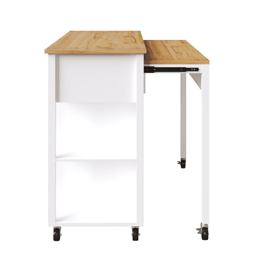 Ilha de cozinha com rodas 120x50 cm - Carrinho multifuncional com arrumação e 2 gavetas - Branco