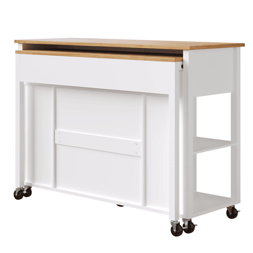 Ilha de cozinha com rodas 120x50 cm - Carrinho multifuncional com arrumação e 2 gavetas - Branco