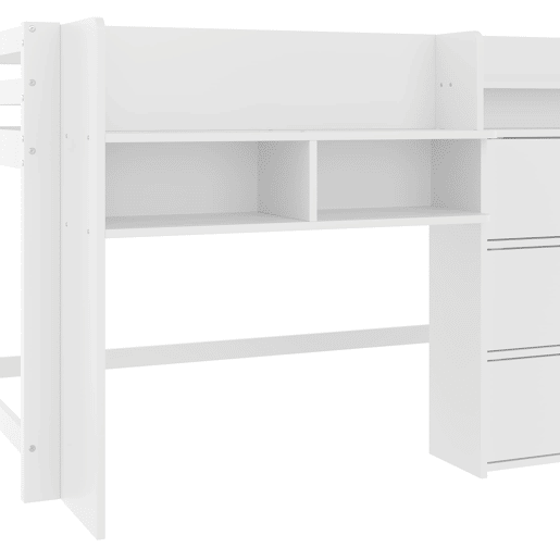 Cama semi-alta 90x200 cm - Casa, vários compartimentos de arrumação, área de entretenimento, branca