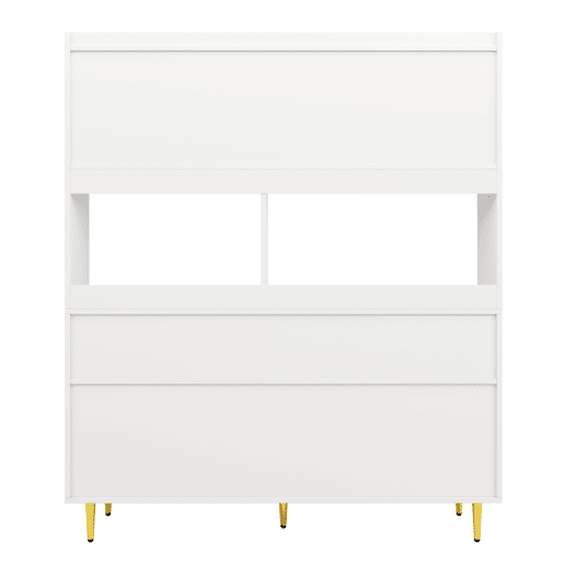 Armário de sala de jantar moderno 145x39x171 cm - Portas de vidro Chambray, prateleira para copos de vinho, armazenamento em camadas - Branco