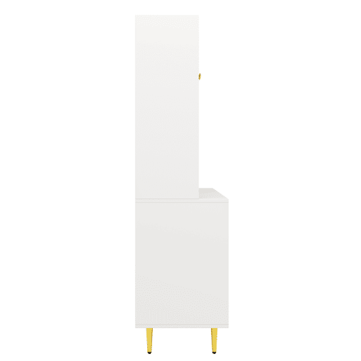 Armário de sala de jantar moderno 145x39x171 cm - Portas de vidro Chambray, prateleira para copos de vinho, armazenamento em camadas - Branco