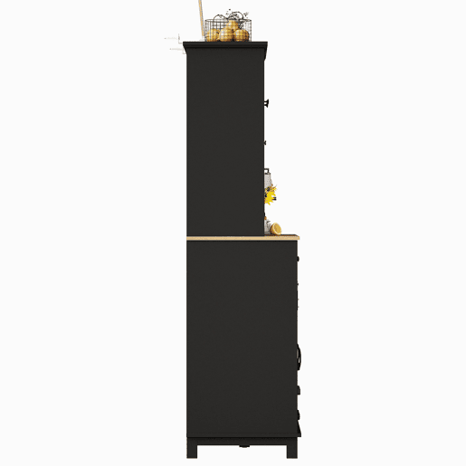 Armário de cozinha 105x38,4x180 cm - Vitrina com prateleiras ajustáveis, aparador com iluminação LED, cores de luz variáveis - Preto