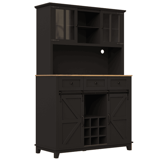 Armário de cozinha 105x38,4x180 cm - Vitrina com prateleiras ajustáveis, aparador com iluminação LED, cores de luz variáveis - Preto