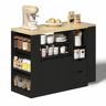 Ilha de cozinha 115 cm - bancada extensível, prateleiras e 2 gavetas - pretonatural