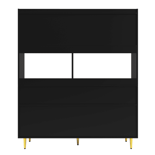 Armário de sala de jantar 145x39x171 cm - portas de vidro perfurado, prateleira para copos de vinho, armazenamento em várias camadas - preto com detalhes dourados