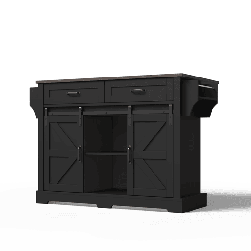 Ilha de cozinha 120x45x91 cm - bancada rebatível, rodas, portas deslizantes e gavetas - preto
