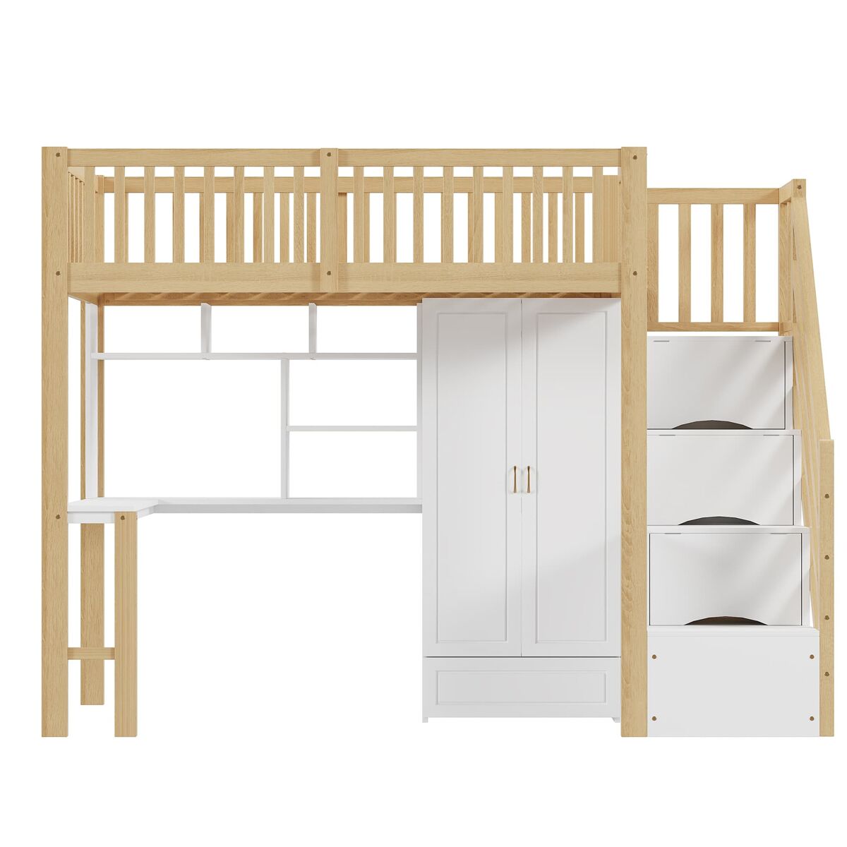 Cama alta para niños 251x96 Natural/ Blanco