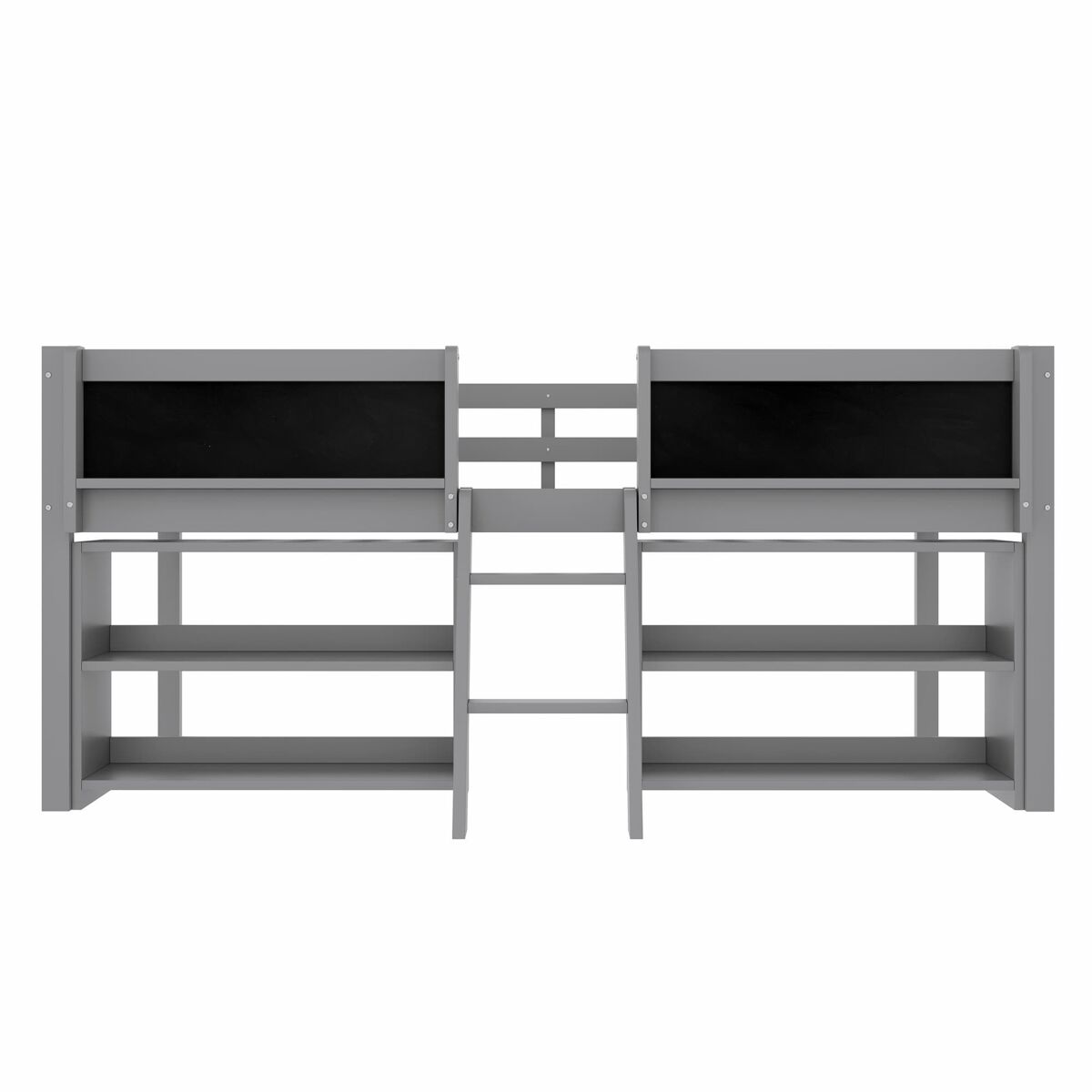 Cama semi alta 90x200 cm - estantes de almacenamiento, barandilla, escalera, estilo minimalista, gris