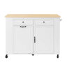 Ilha de cozinha móvel 120×40-70×92 cm - Mesa extensível, com compartimento para lixo e toalheiro, branca