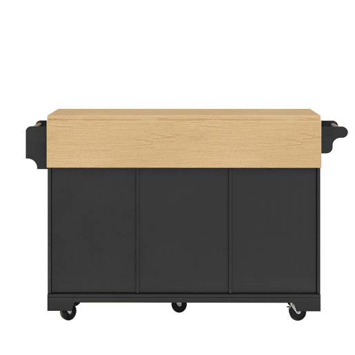 Ilha de cozinha 120x40(80)x95 cm - Carrinho com rodas, extensível, com suporte para toalhas e prateleira para especiarias, 2 portas, 3 gavetas - Preto