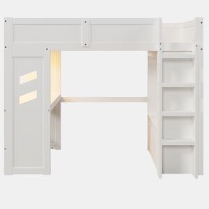 Cama alta 90x200 cm - Gaming com secretária, LED, 1 USB, 1 tipo C, com prateleira, branca