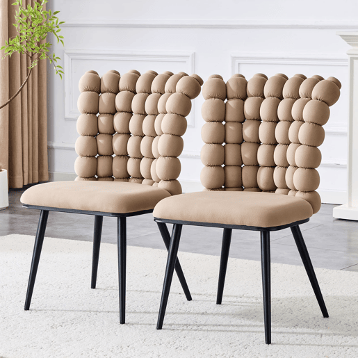 Cadeiras de sala de jantar 2 unidades - Veludo com encosto em corrente de bolas, pernas metálicas pretas - Camel