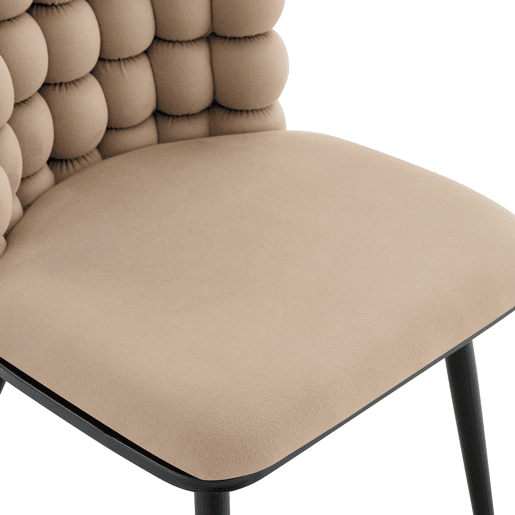 Cadeiras de sala de jantar 2 unidades - Veludo com encosto em corrente de bolas, pernas metálicas pretas - Camel