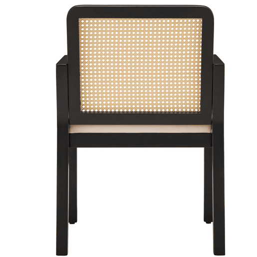 Cadeira de jantar em veludo (4 peças) - ergonómica, encosto em rattan, pernas em madeira de borracha - preta
