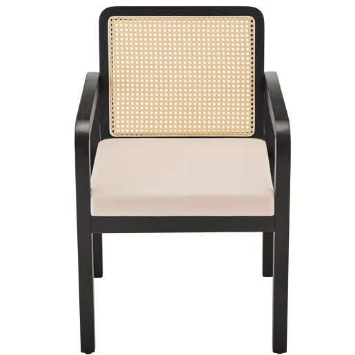 Cadeira de jantar em veludo (4 peças) - ergonómica, encosto em rattan, pernas em madeira de borracha - preta