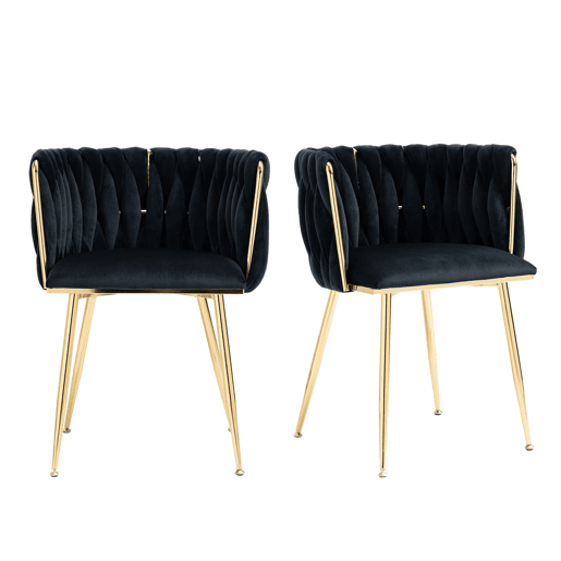 Cadeira de jantar para 2 pessoas - luxo moderno, veludo, pernas metálicas douradas - Preto