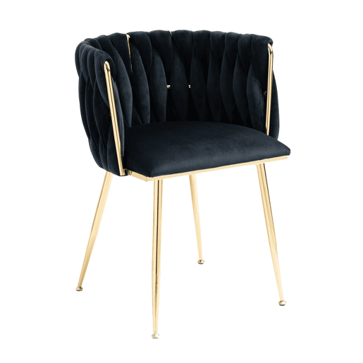 Cadeira de jantar para 2 pessoas - luxo moderno, veludo, pernas metálicas douradas - Preto
