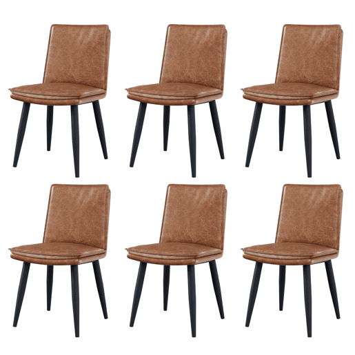 Cadeiras de sala de jantar 6 unidades - PU, almofadas duplas, confortáveis e modernas - Castanho Cadeiras de sala de jantar 6 unidades - PU, almofadas duplas, confortáveis e modernas - Castanho