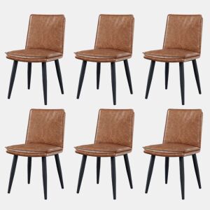 Cadeiras de sala de jantar 6 unidades - PU, almofadas duplas, confortáveis e modernas - Castanho