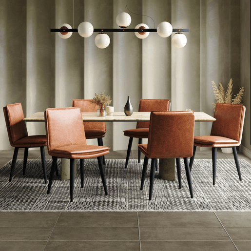 Cadeiras de sala de jantar 6 unidades - PU, almofadas duplas, confortáveis e modernas - Castanho Cadeiras de sala de jantar 6 unidades - PU, almofadas duplas, confortáveis e modernas - Castanho