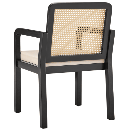 Cadeira de jantar em veludo (6 unidades) - Ergonómica, encosto em rattan, pernas em madeira de borracha - Preto