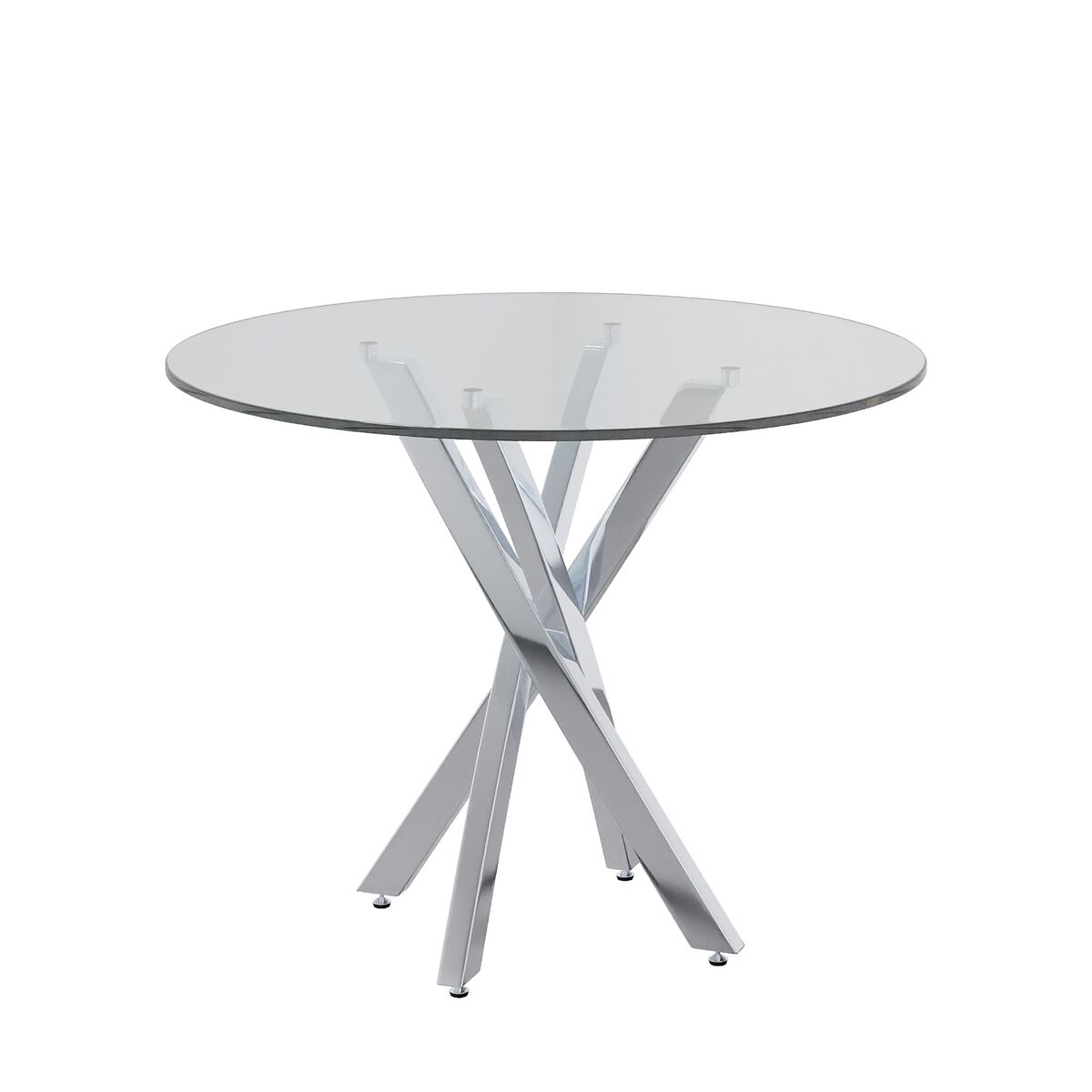 Mesa redonda 80x80x75 - mesa de comedor con vidrio templado y patas galvanizadas - plata