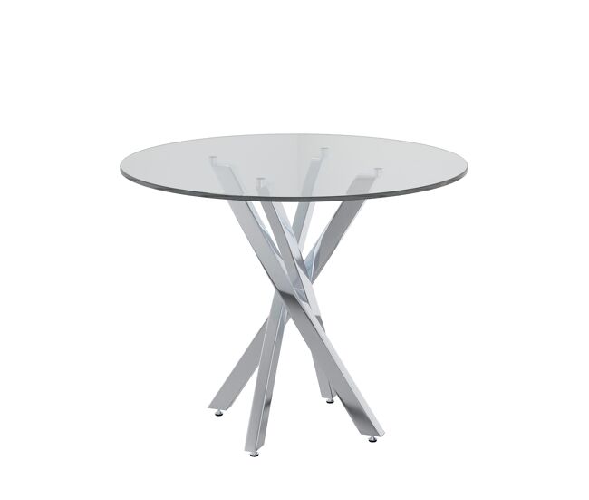 Mesa redonda 80x80x75 - mesa de comedor con vidrio templado y patas galvanizadas - plata