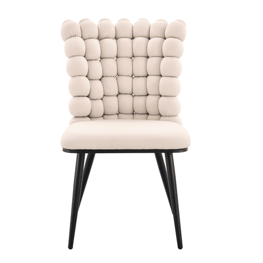 Cadeiras de sala de jantar 2 unidades - Veludo com encosto em cadeias e pernas metálicas pretas - Off White