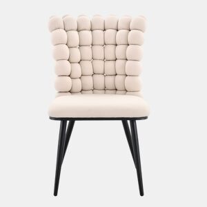 Cadeiras de sala de jantar 2 unidades - Veludo com encosto em cadeias e pernas metálicas pretas - Off White