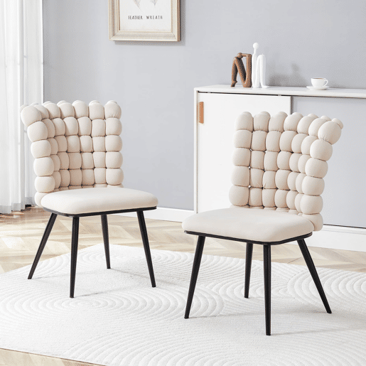 Cadeiras de sala de jantar 2 unidades - Veludo com encosto em cadeias e pernas metálicas pretas - Off White