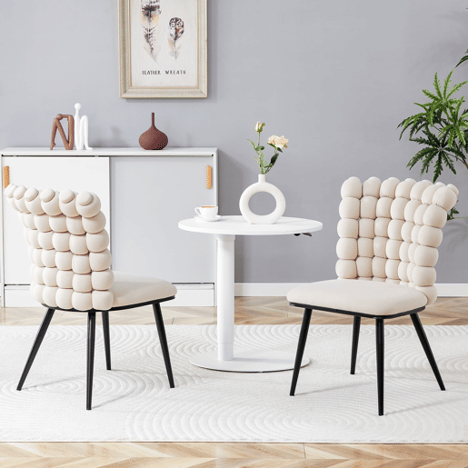Cadeiras de sala de jantar 2 unidades - Veludo com encosto em cadeias e pernas metálicas pretas - Off White