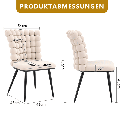 Cadeiras de sala de jantar 2 unidades - Veludo com encosto em cadeias e pernas metálicas pretas - Off White