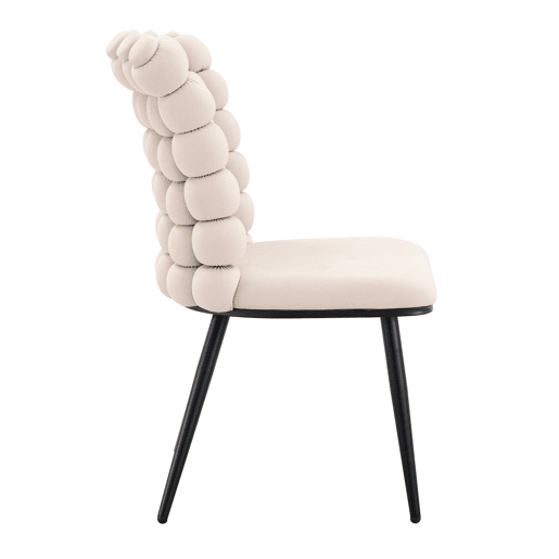 Cadeiras de sala de jantar 2 unidades - Veludo com encosto em cadeias e pernas metálicas pretas - Off White