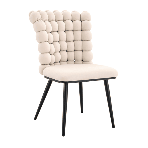 Cadeiras de sala de jantar 2 unidades - Veludo com encosto em cadeias e pernas metálicas pretas - Off White