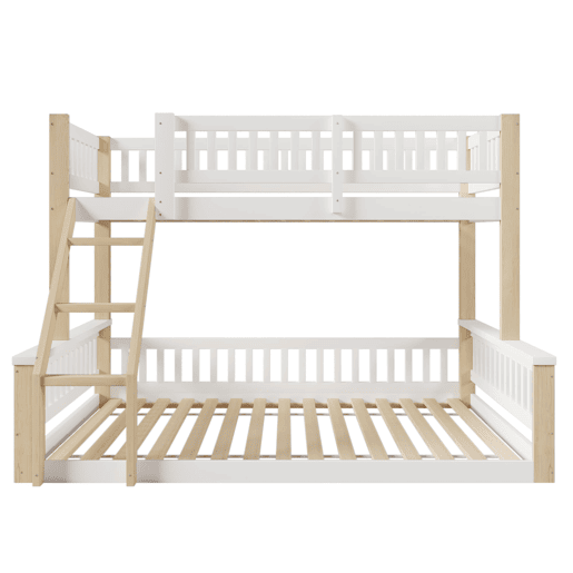 Beliche, 90x200cm+140x200cm - Escada, Corrimão, Estilo simples - Branco + Natural Beliche, 90x200cm+140x200cm - Escada, Corrimão, Estilo simples - Branco + Natural