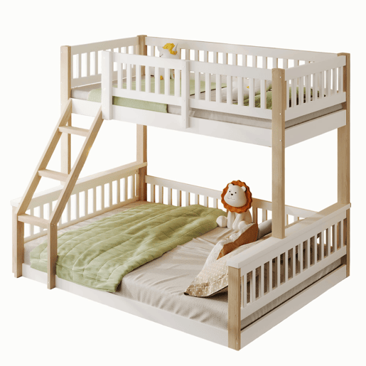 Beliche, 90x200cm+140x200cm - Escada, Corrimão, Estilo simples - Branco + Natural Beliche, 90x200cm+140x200cm - Escada, Corrimão, Estilo simples - Branco + Natural