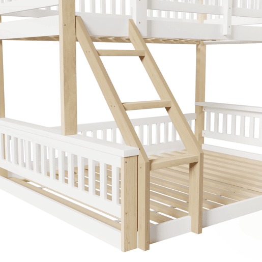 Beliche, 90x200cm+140x200cm - Escada, Corrimão, Estilo simples - Branco + Natural Beliche, 90x200cm+140x200cm - Escada, Corrimão, Estilo simples - Branco + Natural