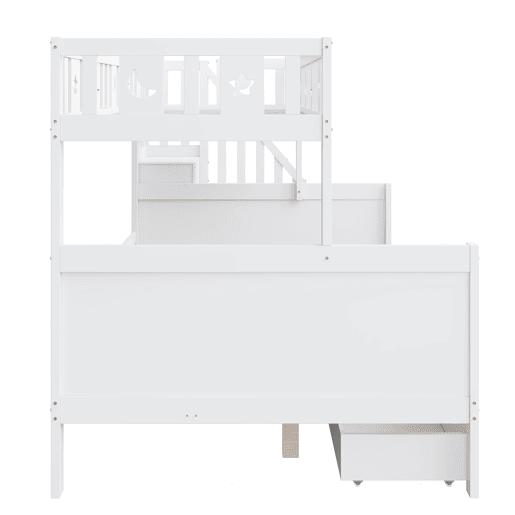 Cama infantil 90x200140x200 cm - Beliche em madeira maciça com escada de segurança, 2 gavetas - Branco