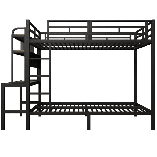 Cama alta 140x200 cm - Com secretária, LED, USB, grade de segurança, preta Cama alta 140x200 cm - Com secretária, LED, USB, grade de segurança, preta