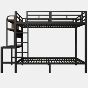 Cama alta 140x200 cm - Com secretária, LED, USB, grade de segurança, preta