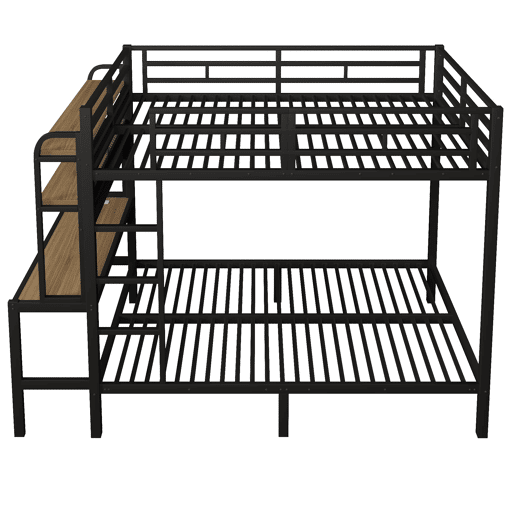 Cama alta 140x200 cm - Com secretária, LED, USB, grade de segurança, preta Cama alta 140x200 cm - Com secretária, LED, USB, grade de segurança, preta