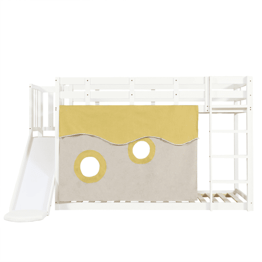 Beliche 90x200 cm - com escada, grades, cortina e escorregador - Branco