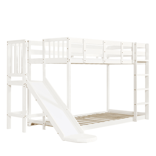 Beliche 90x200 cm - com escada, grades, cortina e escorregador - Branco