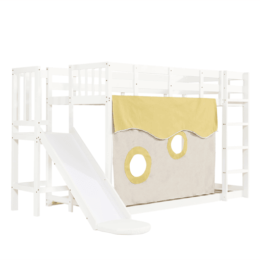 Beliche 90x200 cm - com escada, grades, cortina e escorregador - Branco