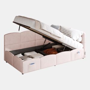 Cama com armazenamento,cama de criança,cama de solteiro de veludo 90x200 cm,rosa