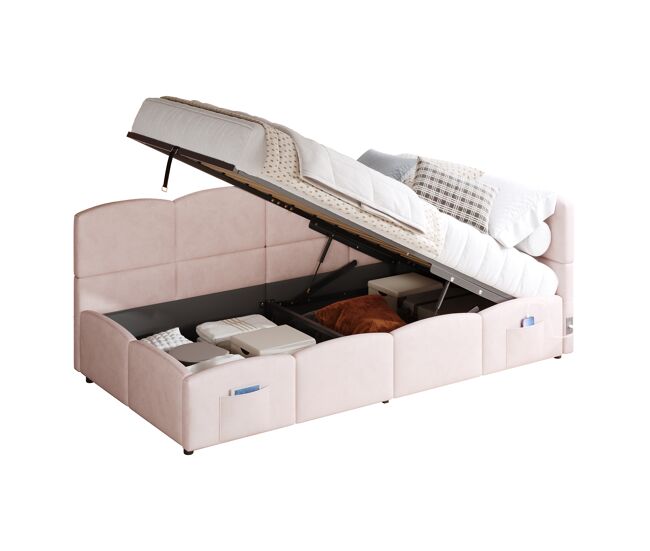 Cama con almacenaje de terciopelo 98x212