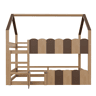 Litera infantil 90x200 cm - Diseño en forma de casa con barandillas altas - Color madera