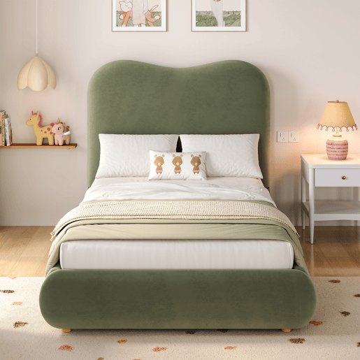 Cama com armazenamento,cama de criança,cama de solteiro de veludo 90x200 cm,verde